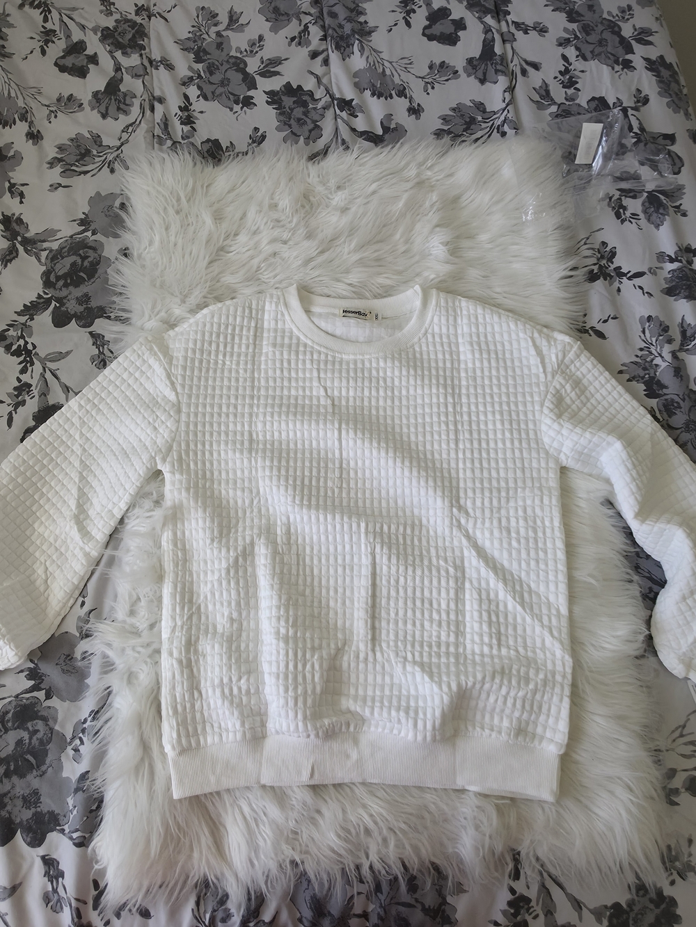 Girls  White Textured Crewneck Sweater - Unbranded